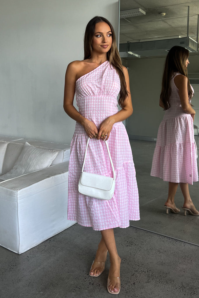 steele pink gingham dress Steele Eadie Dress in Pink Check